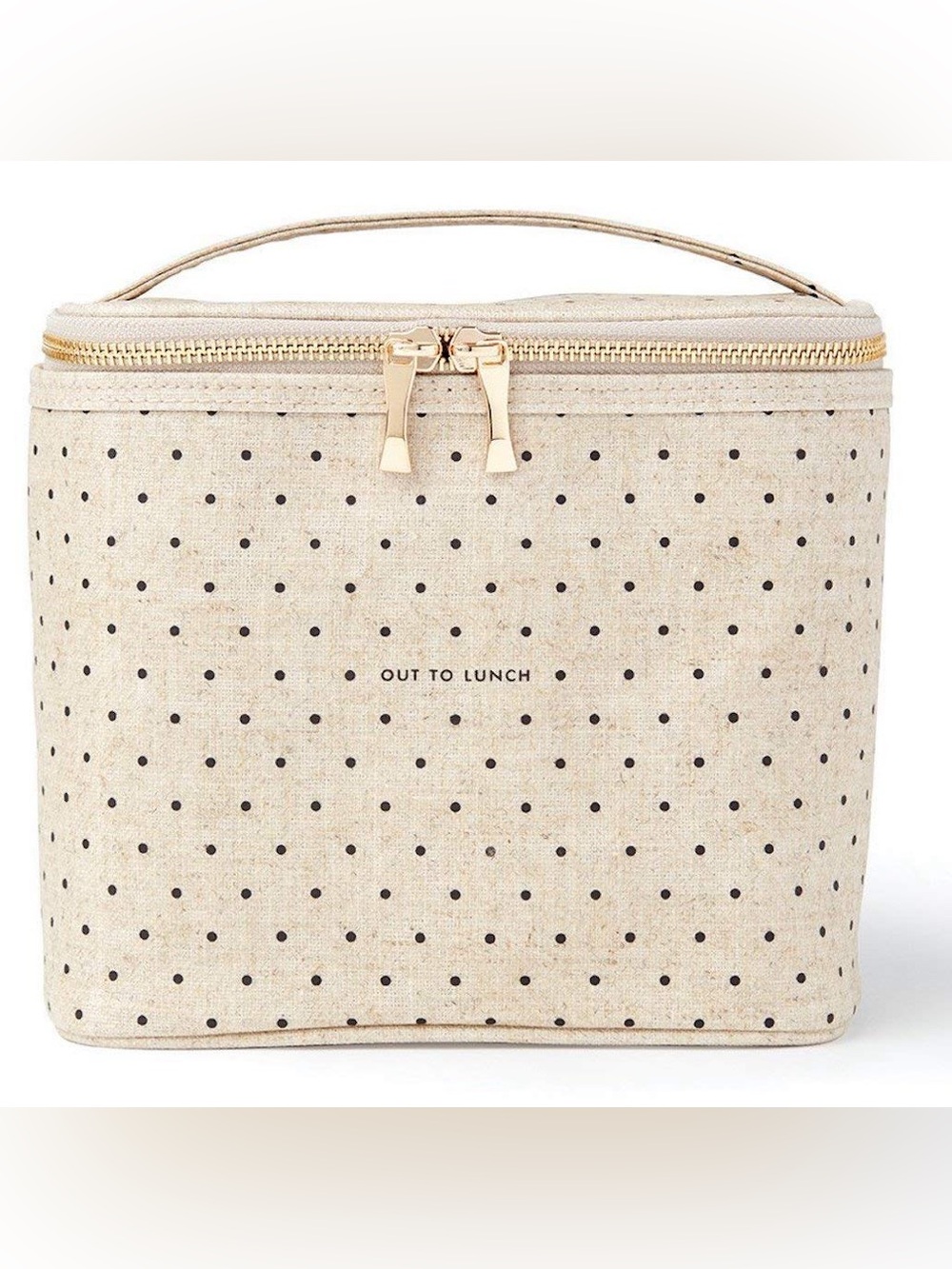 KATE SPADE NEW YORK Out To Lunch Box Bag Polka Dot Insulated Tote Beige Black